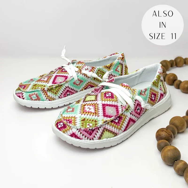 Very G | Have To Run Slip On Loafer with Laces in Green and Pink Multi Aztec Print Leather Driving Shoe Style Very G | Have To Run Slip On Loafer with Laces in Green and Pink Multi Aztec Print Leather Driving Shoe Style