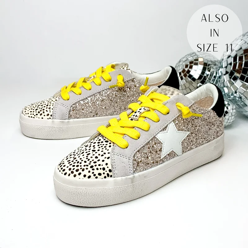 Vintage Havana | Hailey Sneakers in Washed Glitter and Cheetah Print Distressed Leather Shoe Style  