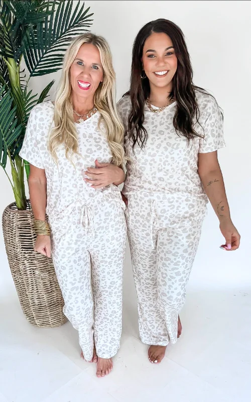 Taupe Cheetah Pant Pajama Set by Salty Wave**DEAL*