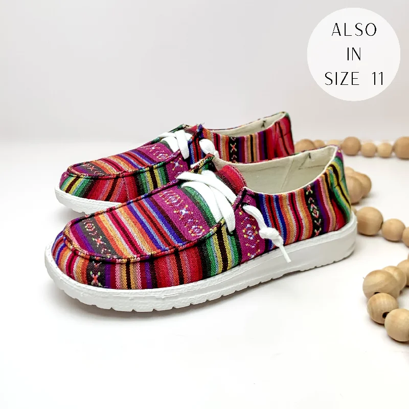 Very G | Have To Run Slip On Serape Print Loafers with Laces in Fuchsia Pink Multi Cowboy Boot Western Style Very G | Have To Run Slip On Serape Print Loafers with Laces in Fuchsia Pink Multi Cowboy Boot Western Style