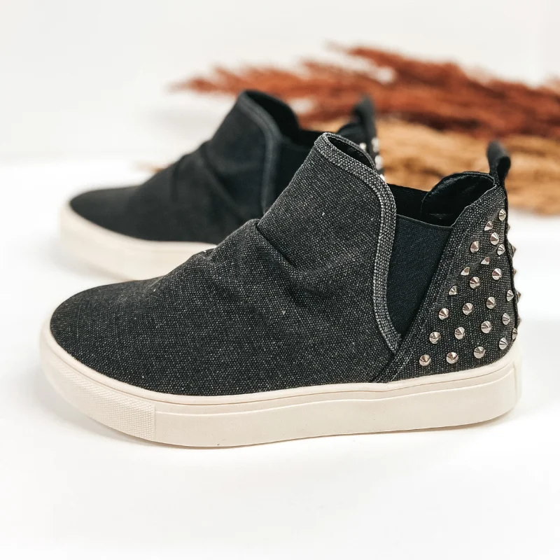 Very G | Practicing for Perfect High Top Slip On Sneakers with Studded Heel in Black Suede Desert Boot Very G | Practicing for Perfect High Top Slip On Sneakers with Studded Heel in Black Suede Desert Boot