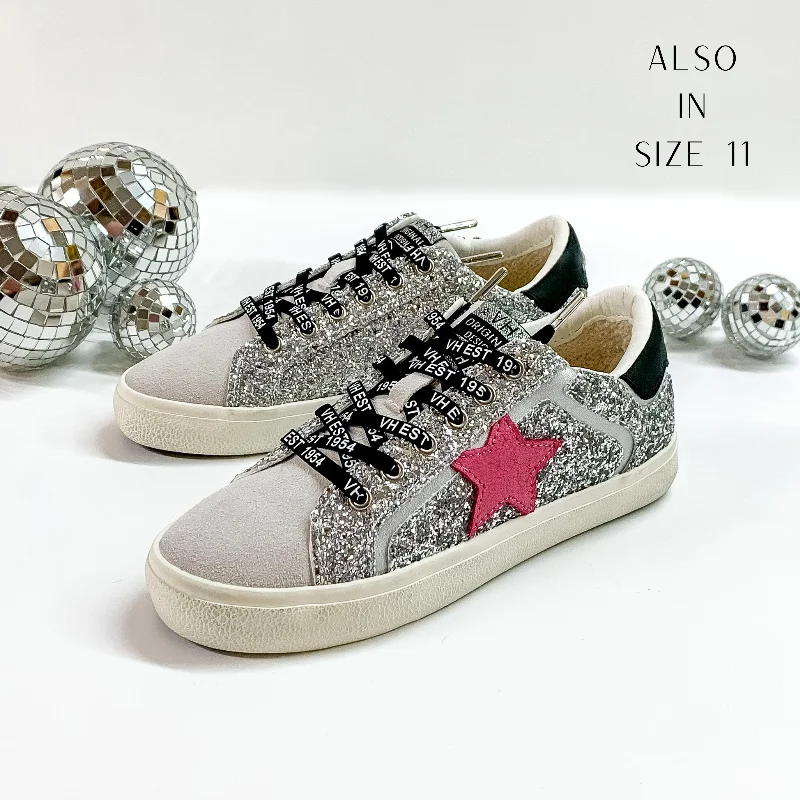 Vintage Havana | Annsley Glitter Sneakers with Pink Star in Multi Distressed Leather Shoe Style  