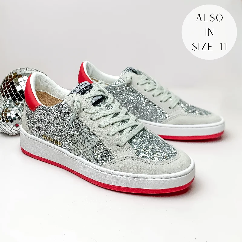 Vintage Havana | Denisse 18 Sneakers in Silver and Red Glitter Multi Buckle -