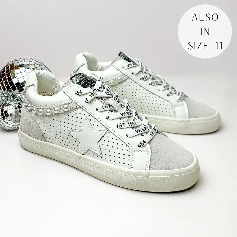 Vintage Havana | Peni Sneakers with Faux Pearl Outline in White and Grey Multi Comfortable Derby Style  