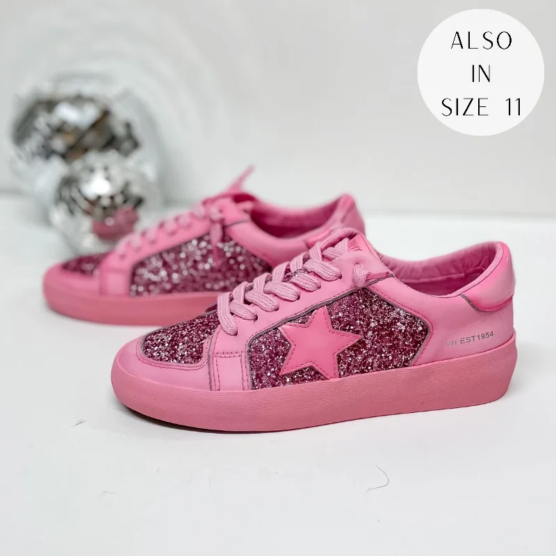 Vintage Havana | Alexis Dip Dye Glitter Sneakers in Hot Pink Ivy League Loafer Look 