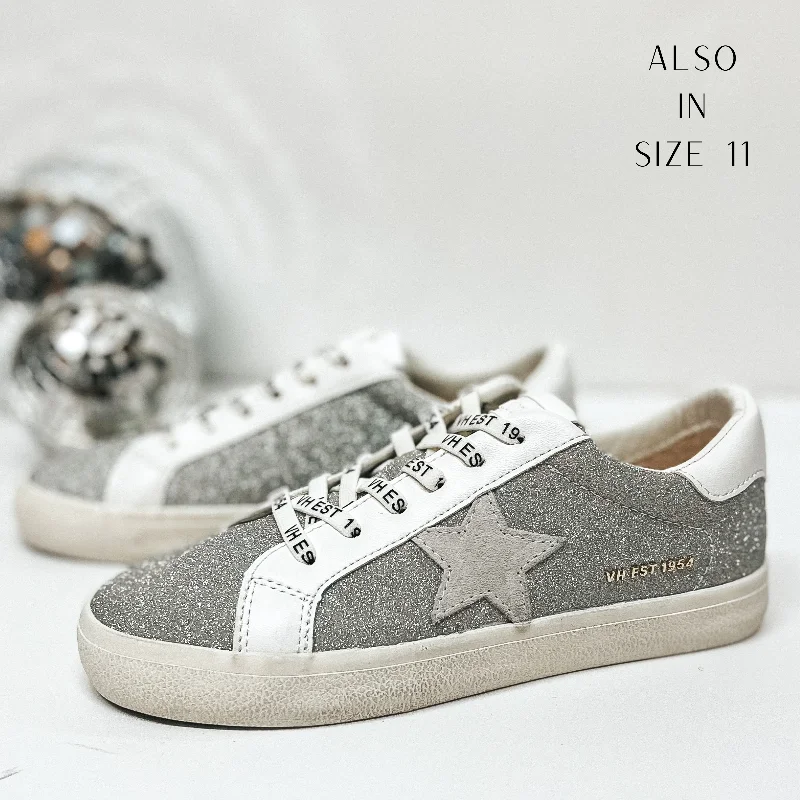Vintage Havana | Sutton Glitter Sneakers in Silver Zip - Up Boot Style  