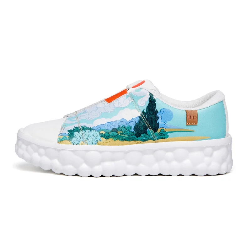 Van Gogh Wheatfield with Cypresses Las Ramblas Women Metallic Trim Shoe Design  