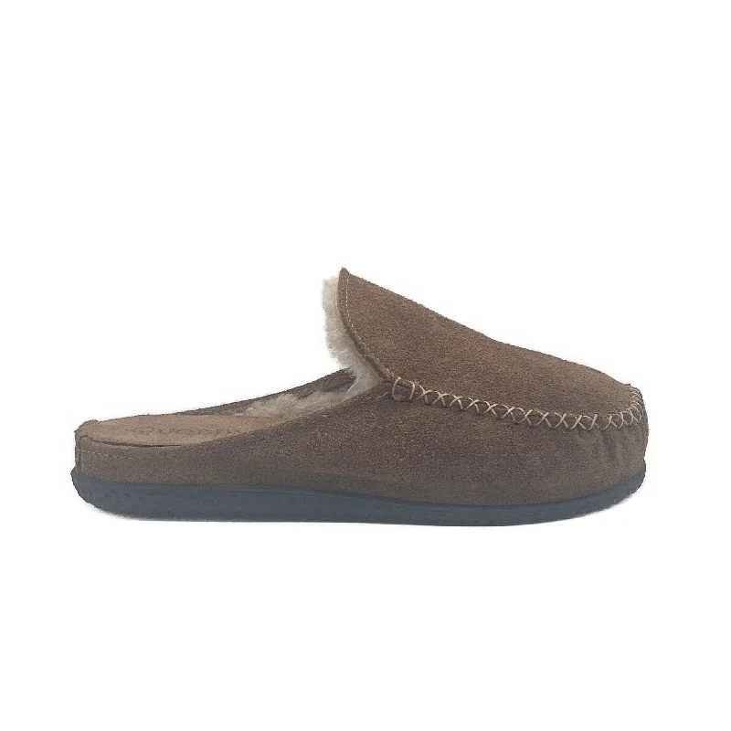 Women's Scuff ESQ Slipper: Mushroom Suede Metallic Trim Shoe Design  