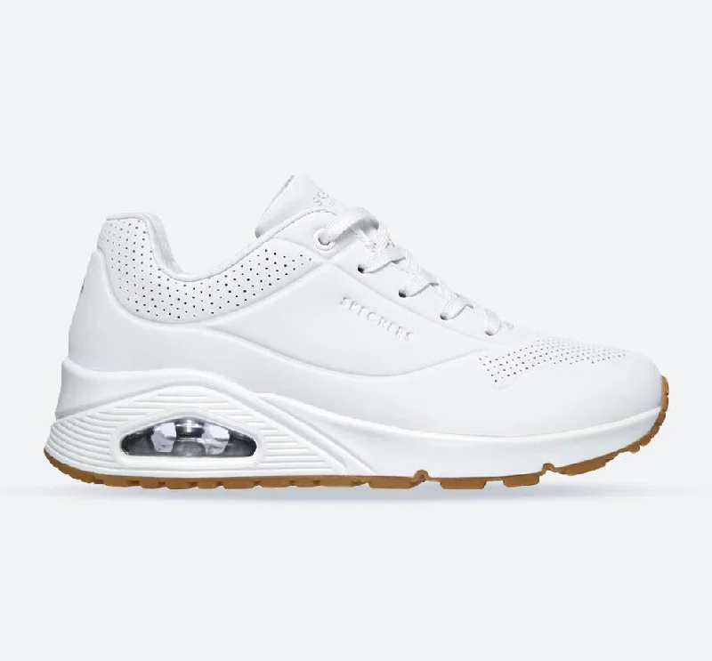 Women's Wide Fit Skechers 73690 Uno Stand On Air Walking Sneakers - White Chunky Platform Sneaker Style  